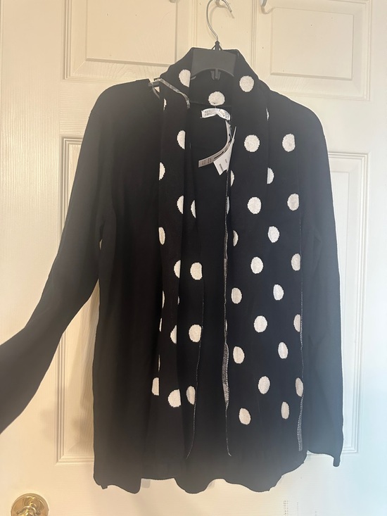 89th & Madison Sweaters - 89th & Madison Black and White Polka Dot Cowl Sweater